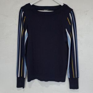 DKNY Sweater with Striped Silky Sleeves in Navy Blue